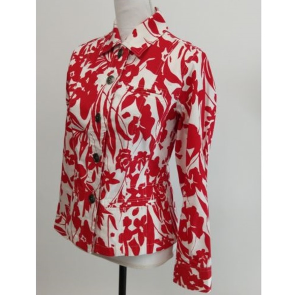 Chico's 0 Red & White Floral Fitted Jacket - Picture 3 of 6